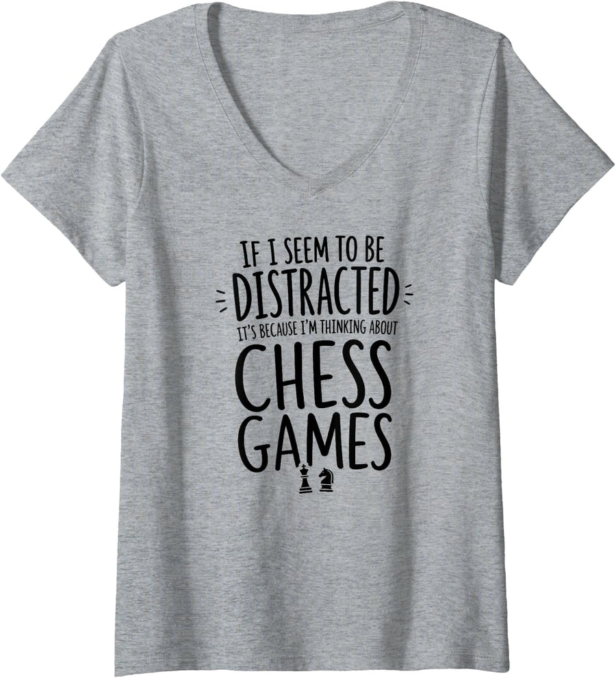 Women's Pieces Chess-Gamer Chess-Game Chess-Board Chess V-Neck T-Shirt - Heather Grey