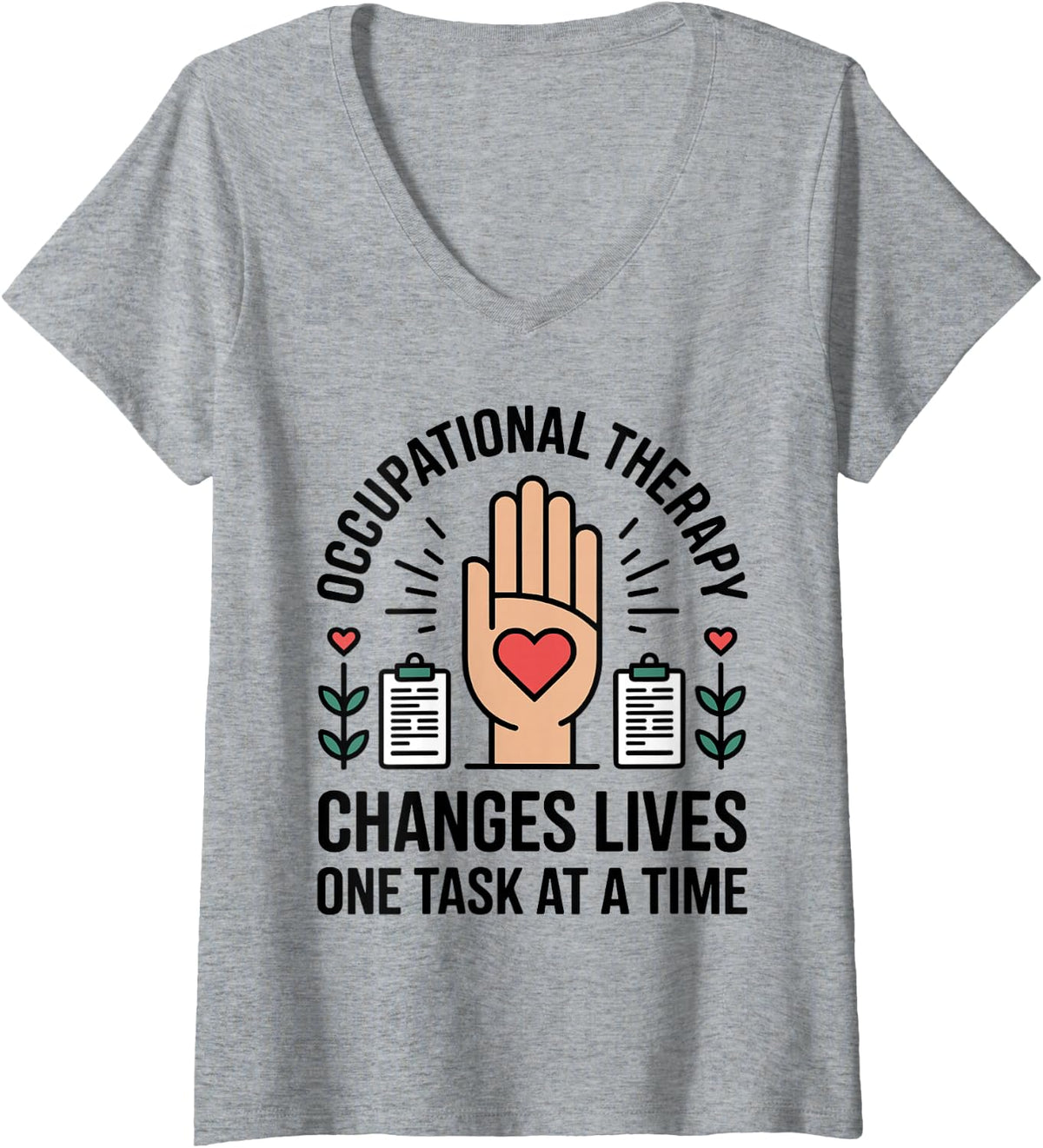 Women's Occupational Therapy Changes Lives Occupational Therapist V-Neck T-Shirt - Heather Grey