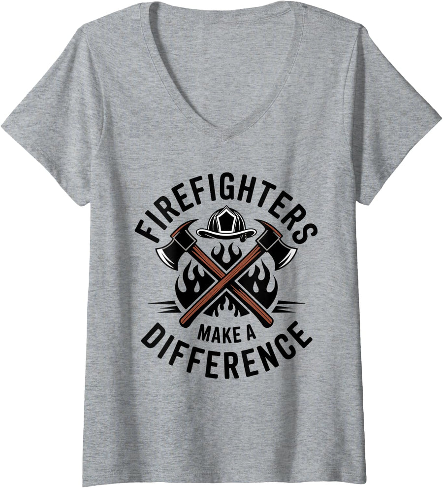 Women's Firefighters Make A Difference Fireman Volunteer Firefighter V-Neck T-Shirt - Heather Grey