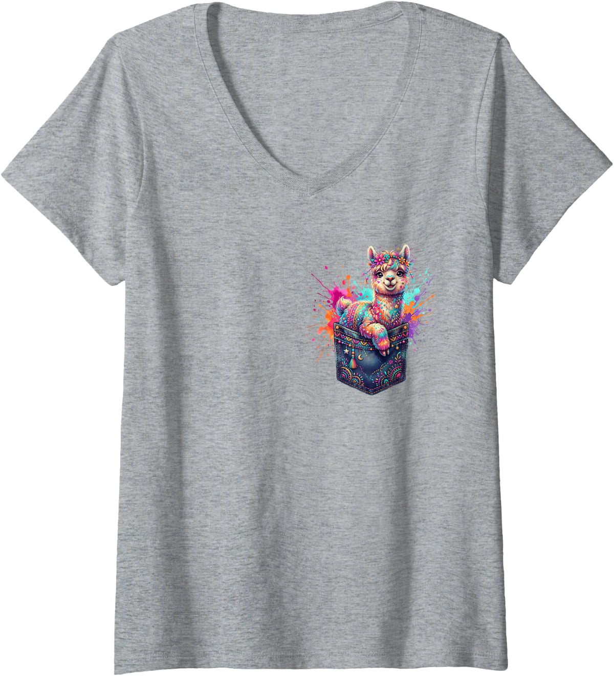 Women's Alpaca Pocket V-Neck T-Shirt - Heather Grey