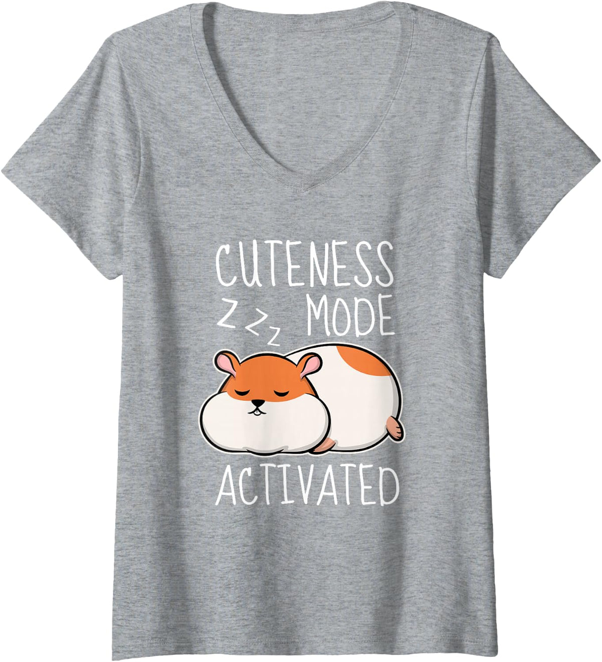 Women's Cute Hamster Drawing Hamster Kid Sleeping Pet V-Neck T-Shirt - Heather Grey