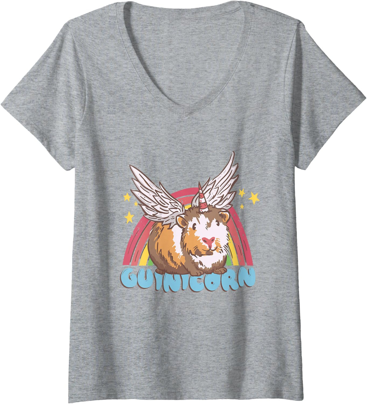 Women's Guinicorn Guinea Pig Cute Animal Wordplay V-Neck T-Shirt - Heather Grey