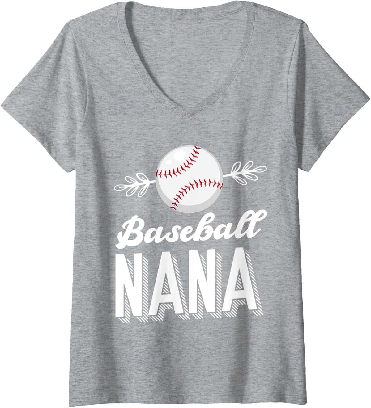 Womens Baseball Nana Mothers Day V-Neck T-Shirt - Heather Grey