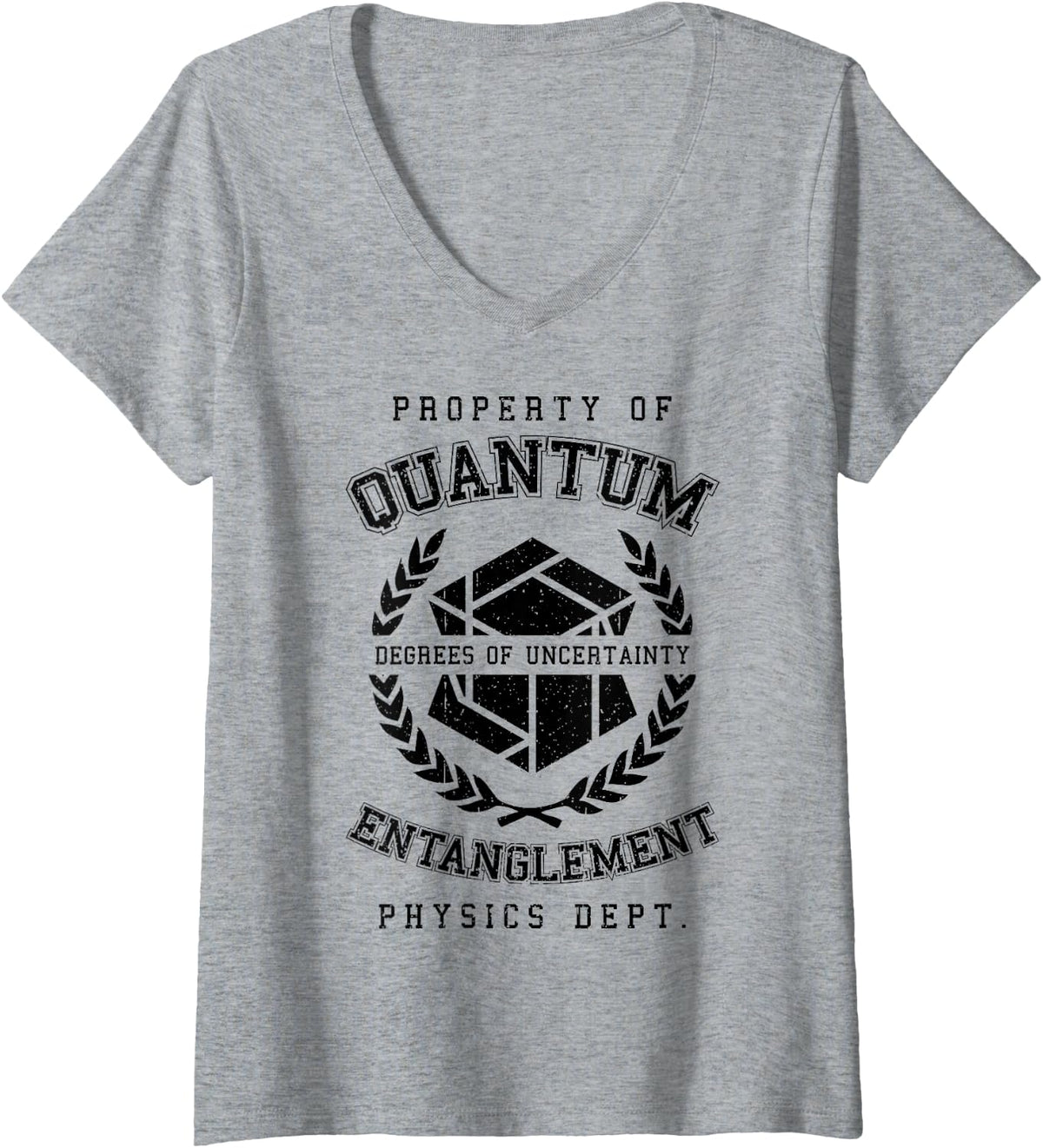 Women's Quantum Entanglement Funny Vintage Physics Varsity Science V-Neck T-Shirt - Heather Grey