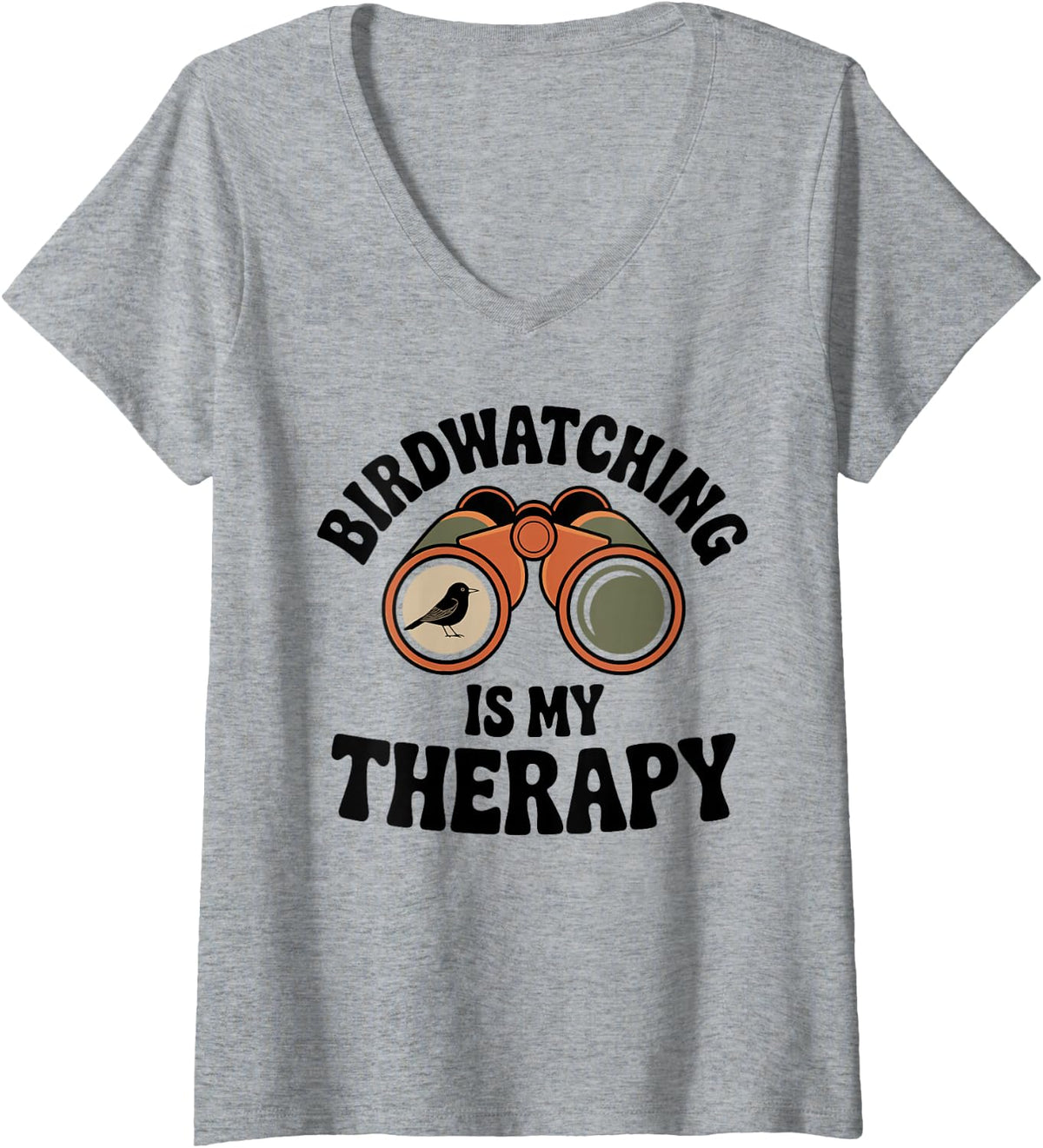 Women's Funny Birdwatching is My Therapy Birder Bird Lover V-Neck T-Shirt - Heather Grey