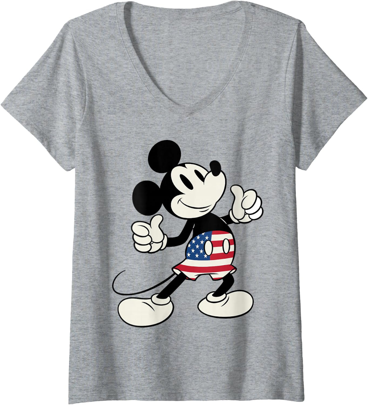 Women's Disney Mickey and Friends 4th of July Mickey USA Flag Shorts V-Neck T-Shirt - Heather Grey