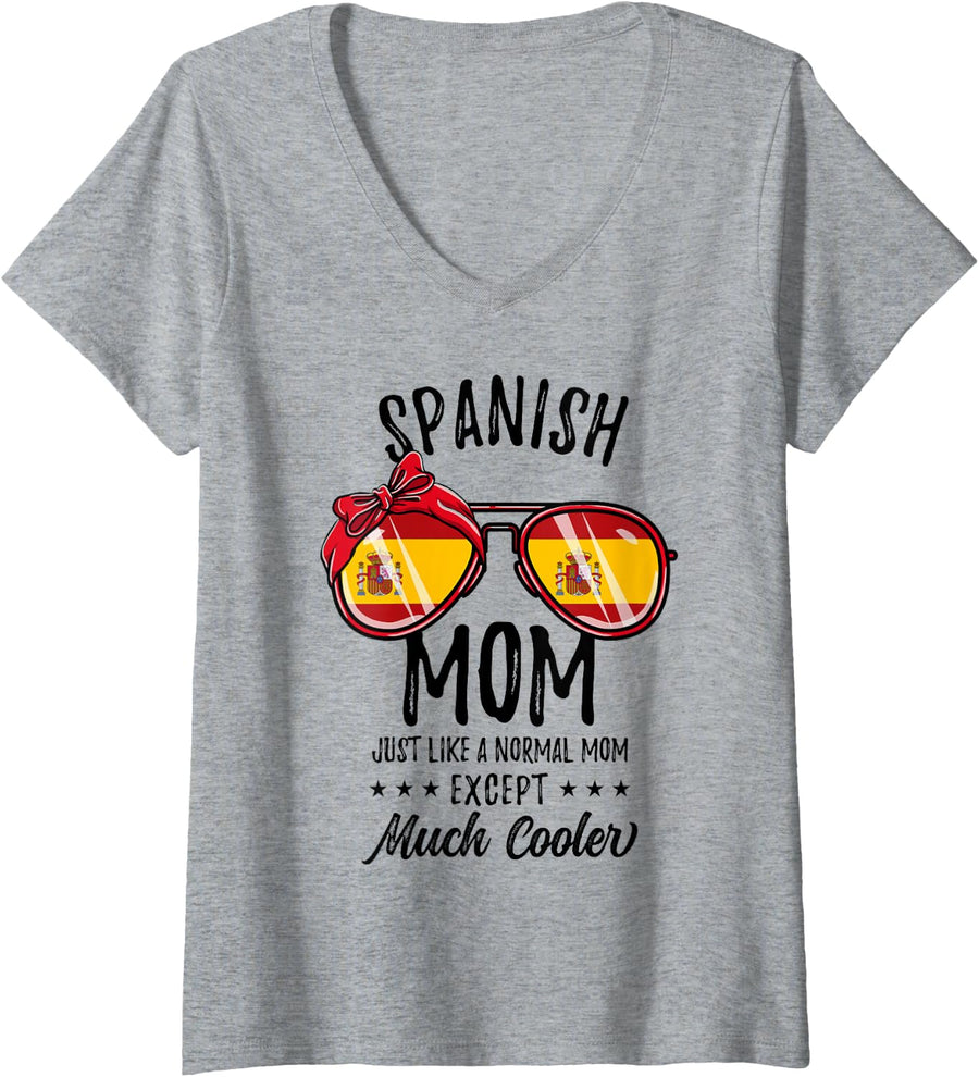 Women's Matching Spanish Mom V-Neck T-Shirt - Heather Grey