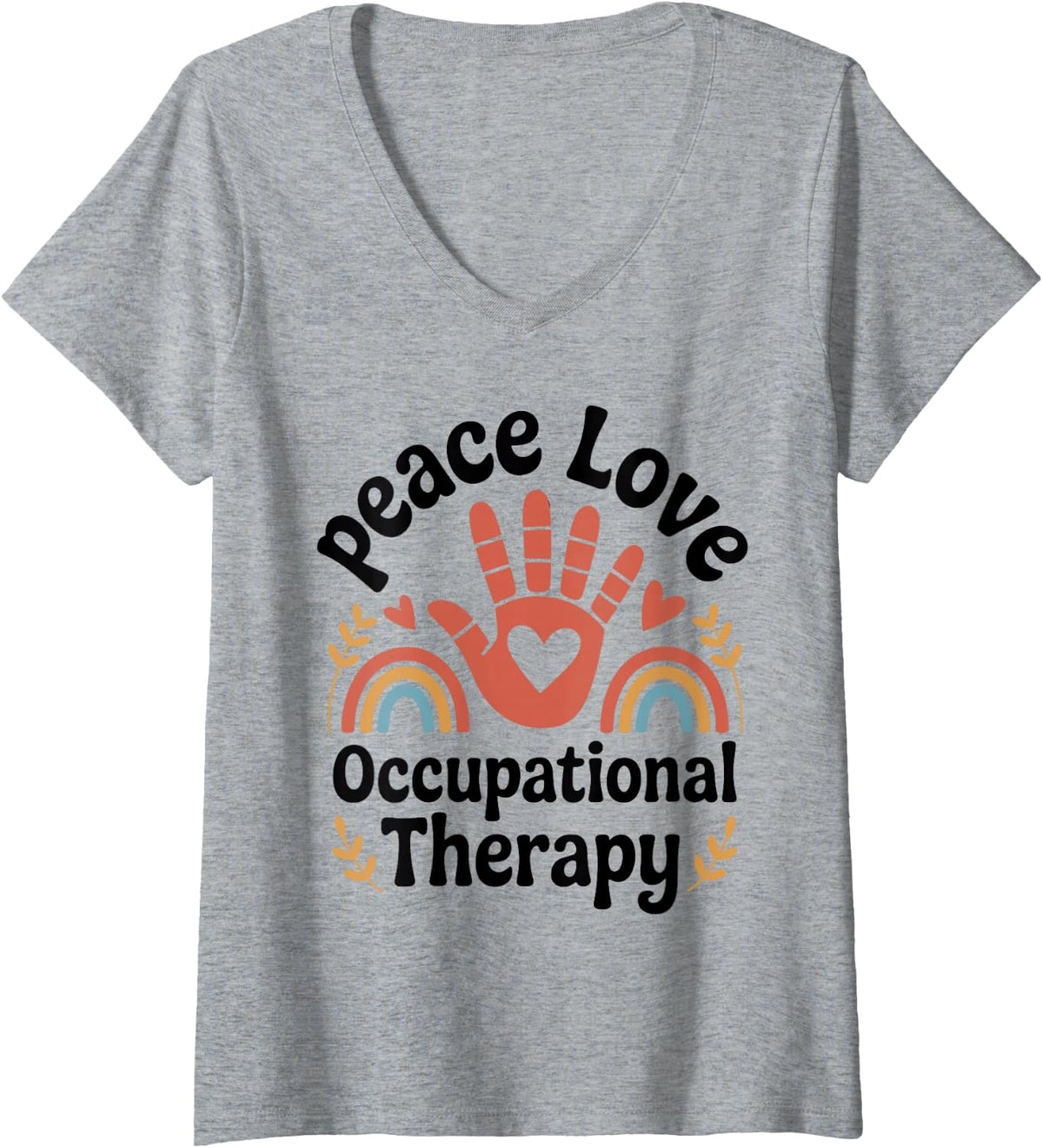 Women's Peace Love Occupational Therapy Occupational Therapist V-Neck T-Shirt - Heather Grey