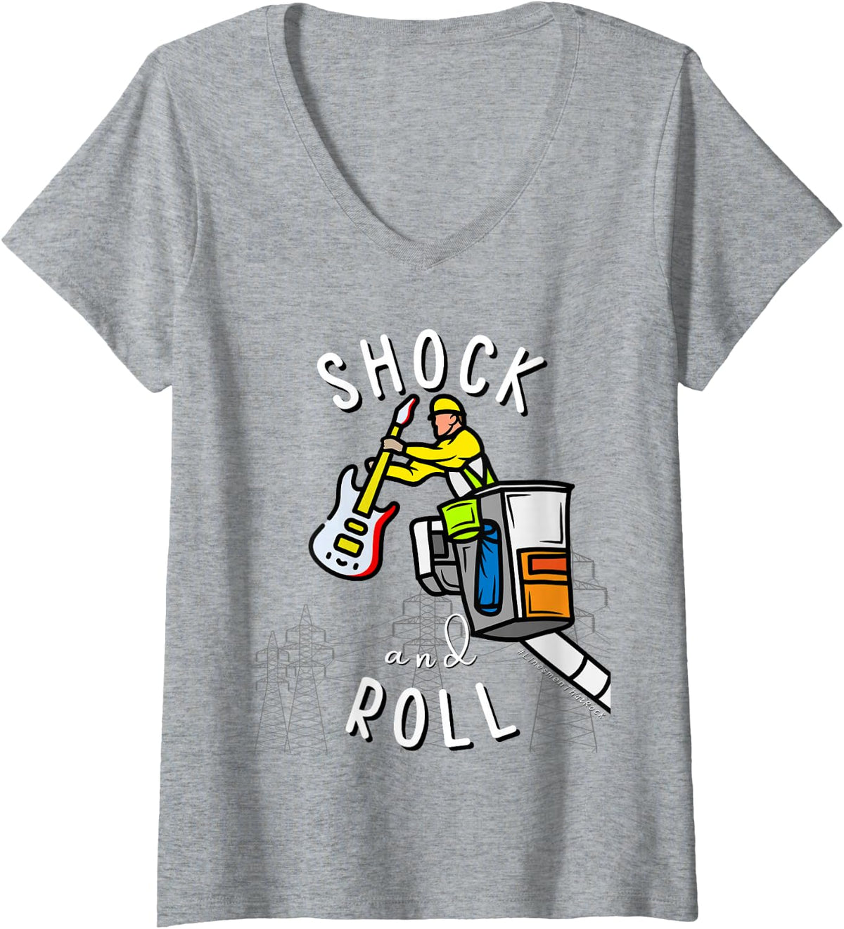 Women's Funny Shock and Roll Lineworker Power Lineman V-Neck T-Shirt - Heather Grey