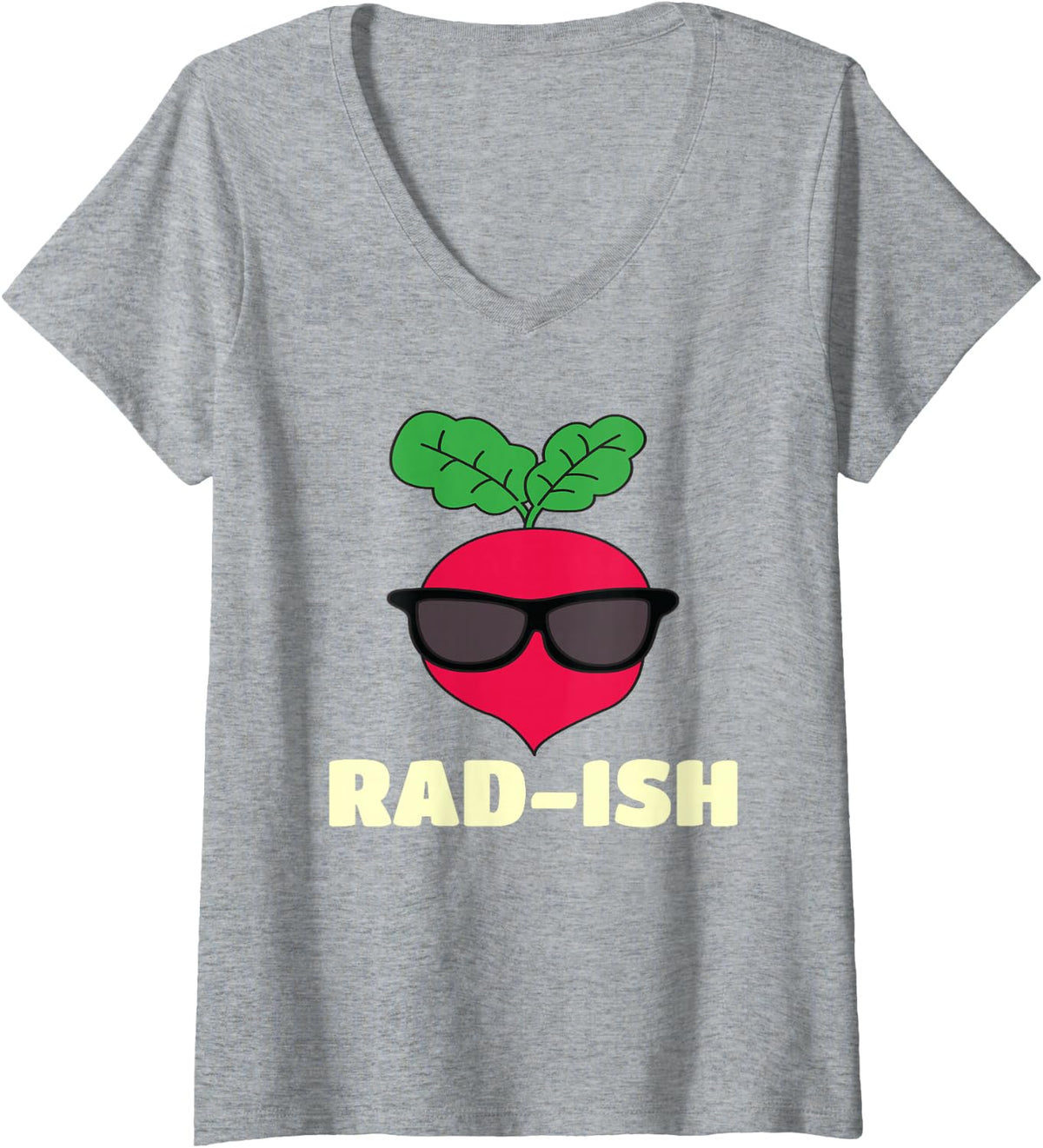 Womens Rad-ish Funny Cool Radish with Sunglass Food Pun T-Shirt V-Neck T-Shirt - Heather Grey