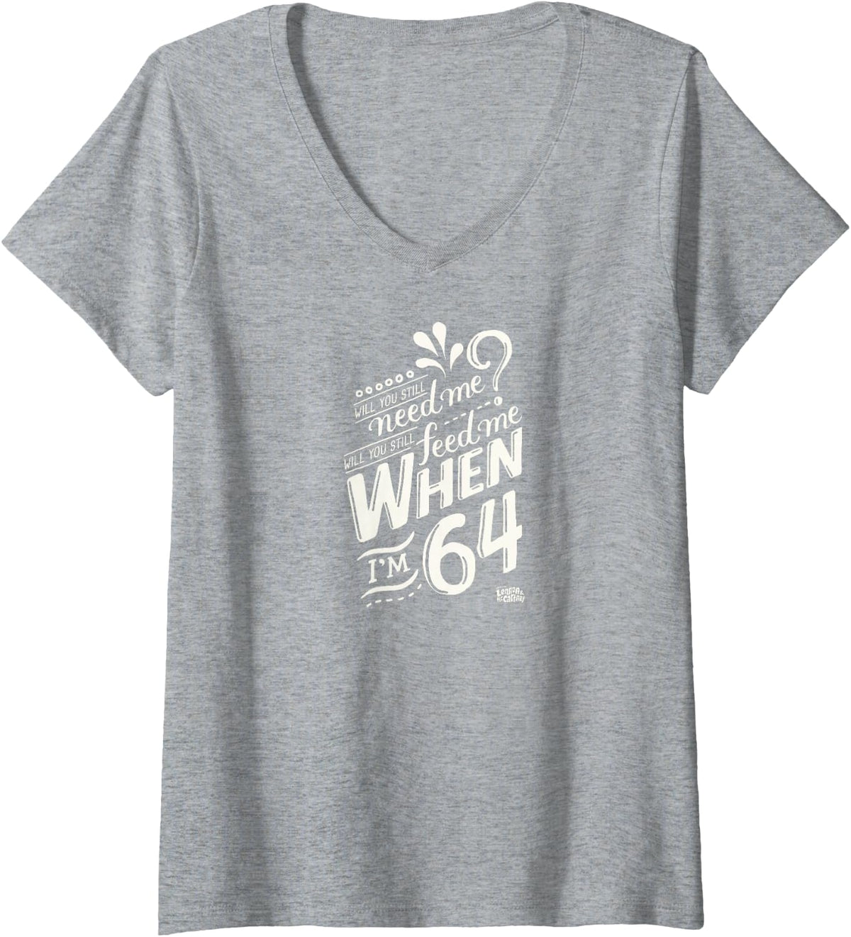 Womens Lyrics by Lennon and McCartney - When I'm 64 V-Neck T-Shirt - Heather Grey