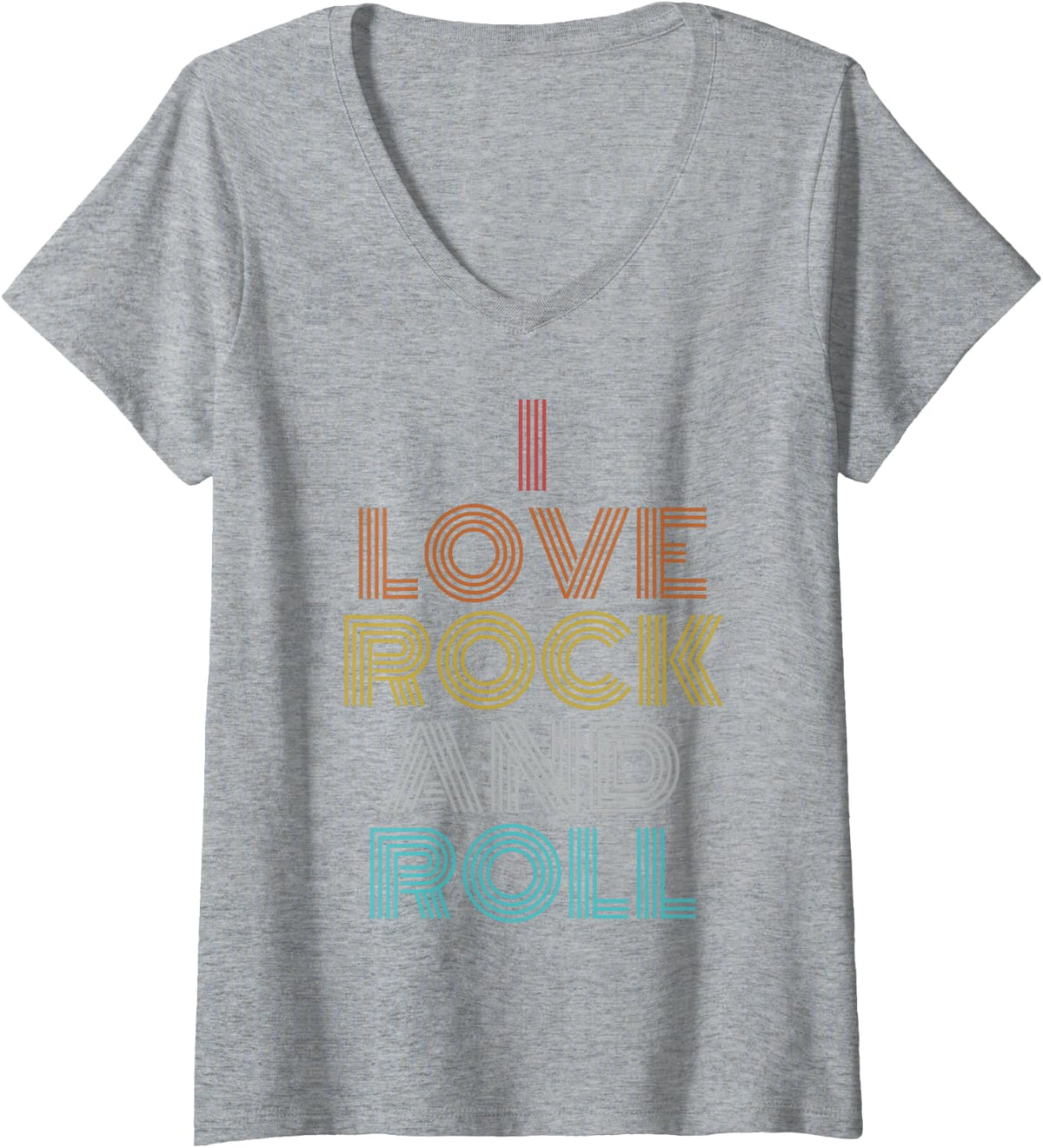 Womens Retro Vintage I Love Rock and Roll V-Neck T-Shirt - Heather Grey