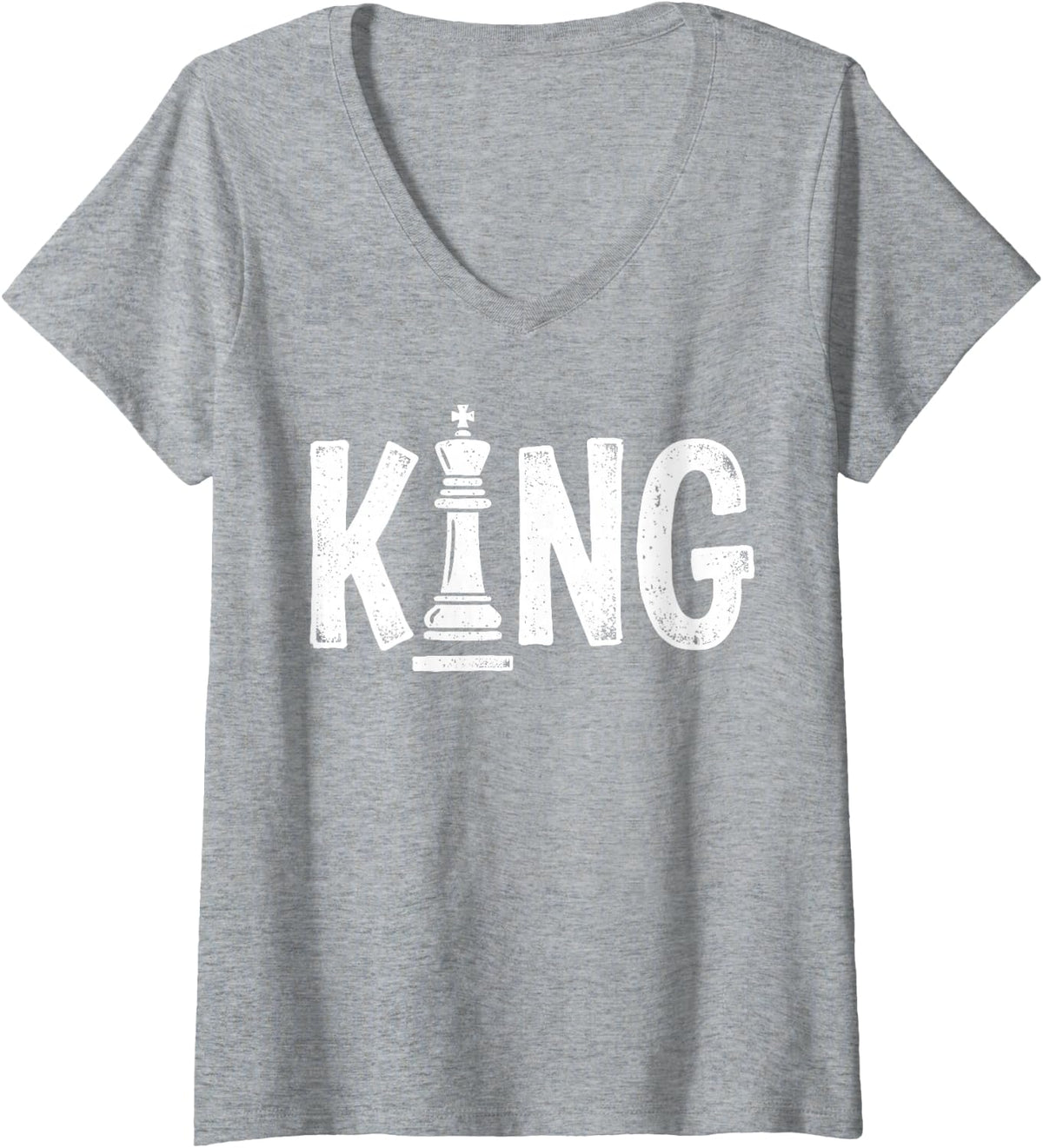 Women's King Chess Tee Funny Play Chess Player Tee Checkmate Lover V-Neck T-Shirt - Heather Grey