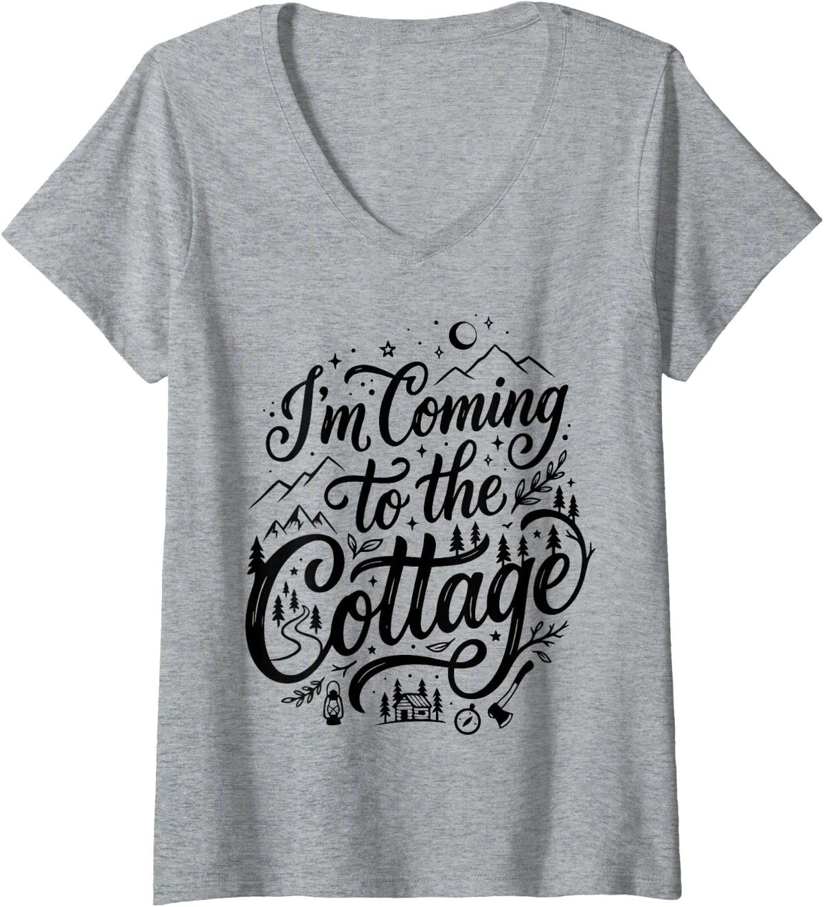 Women's I'm Coming to The Cottage V-Neck T-Shirt - Heather Grey