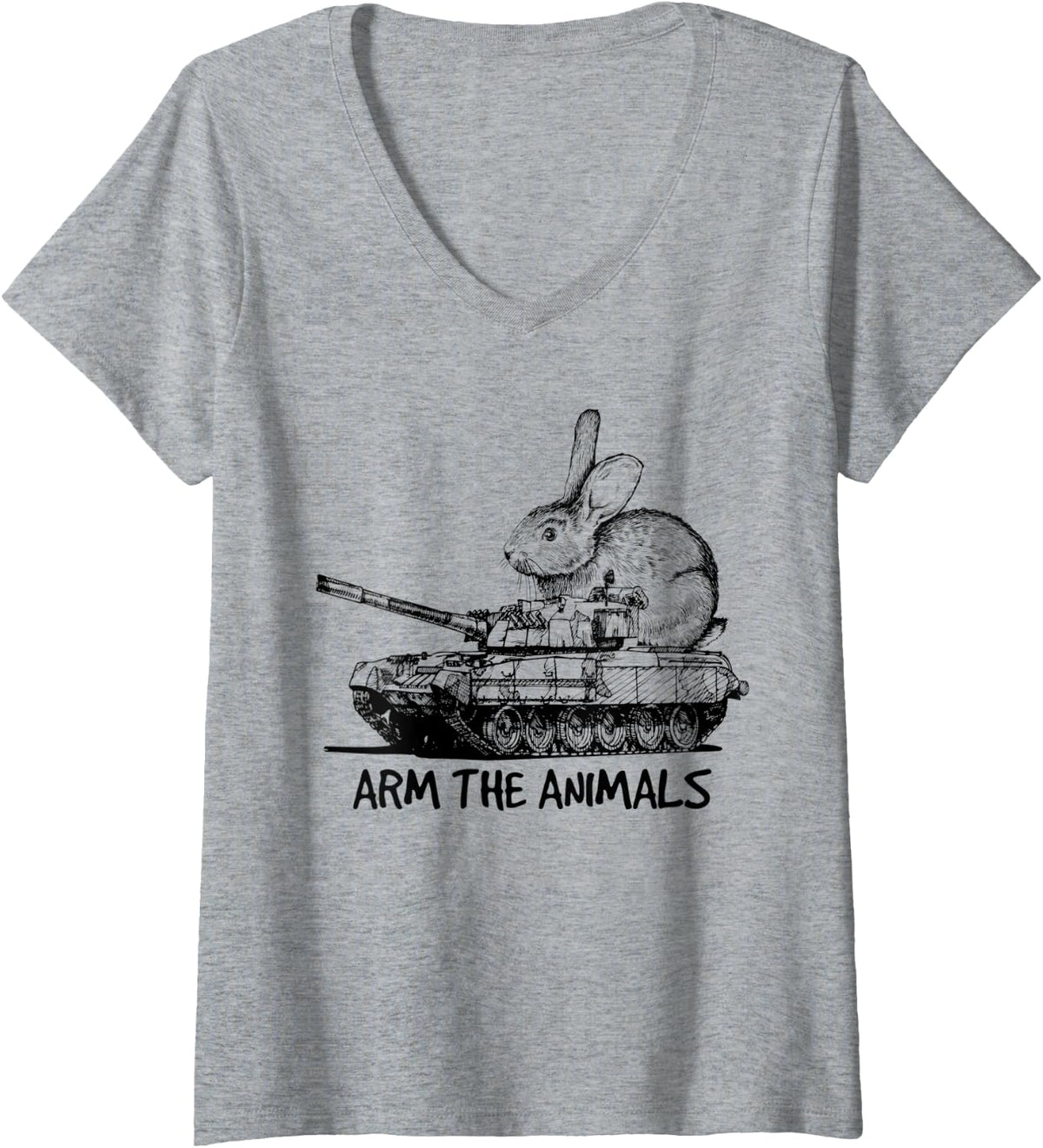 Womens Funny Arm Animals Bunny Easter Day V-Neck T-Shirt - Heather Grey