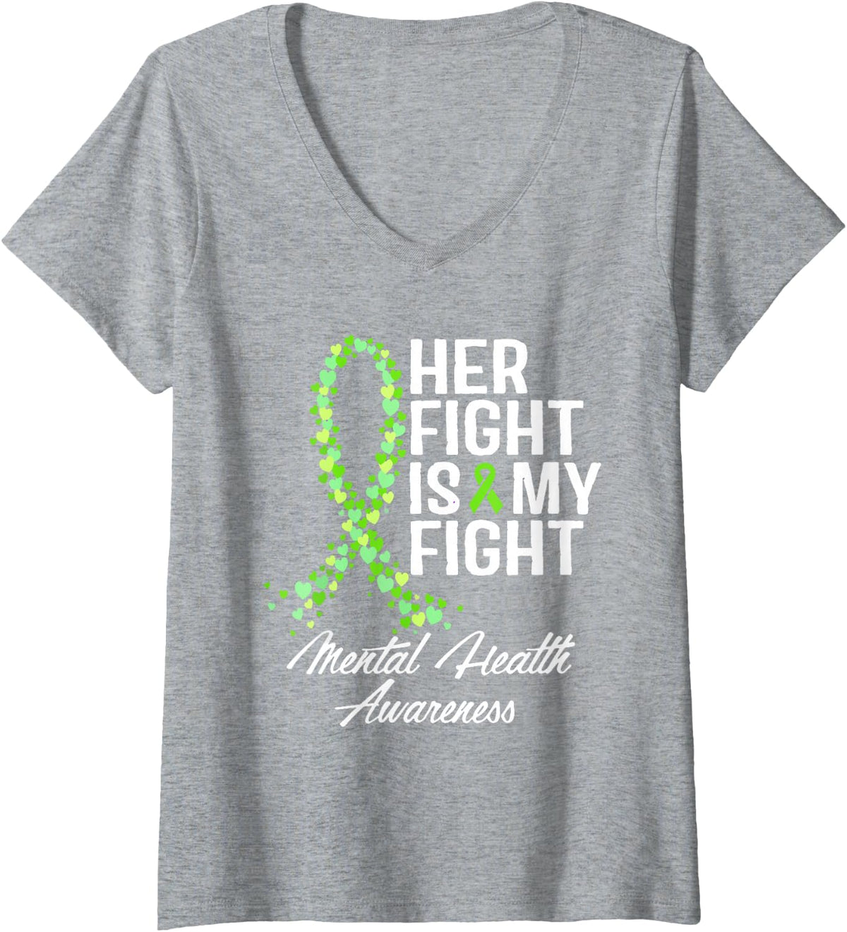 Women's Her Fight is My Fight, Mental Health Awareness Month V-Neck T-Shirt - Heather Grey