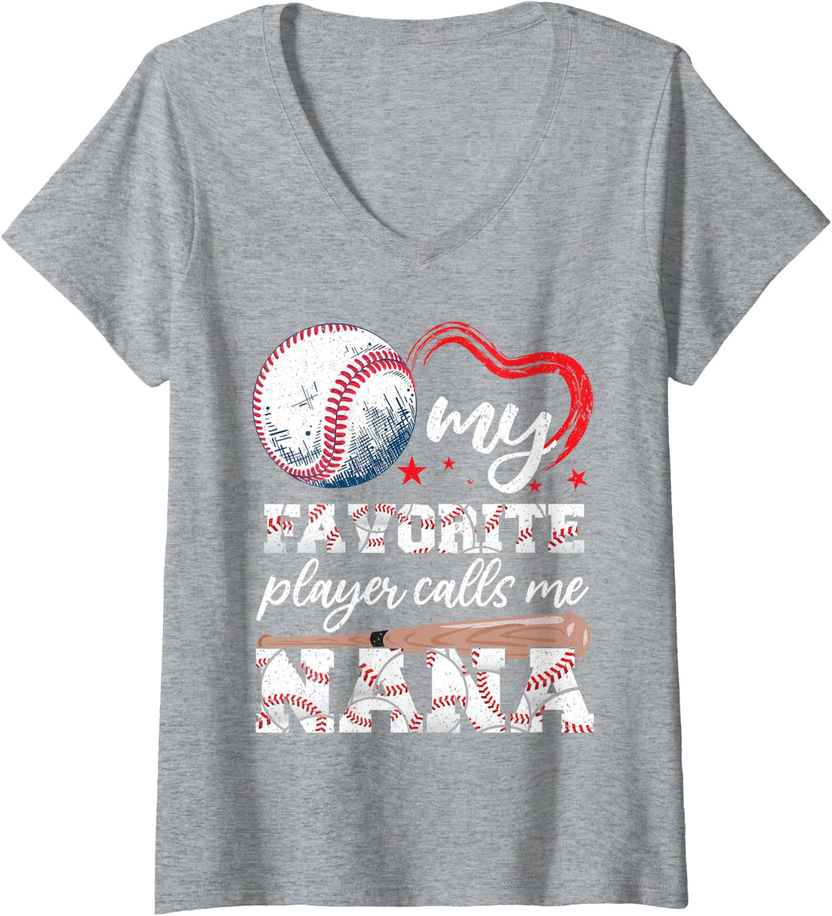 Women's Baseball Grandma My Favourite Player Calls Me Nana Baseball V-Neck T-Shirt - Heather Grey
