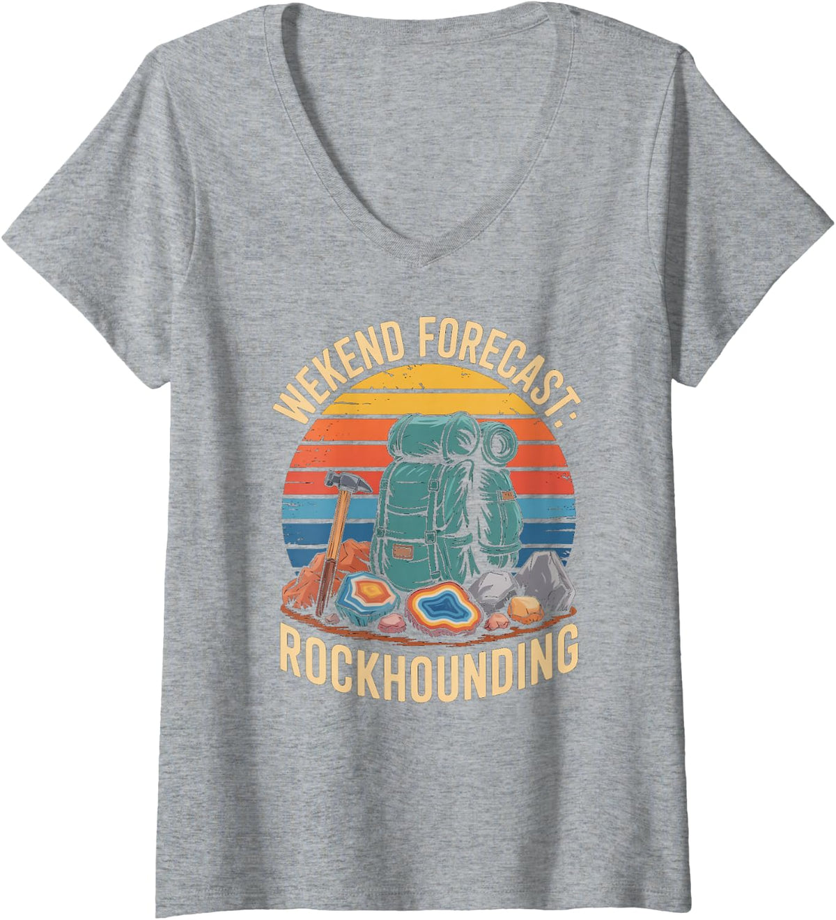 Women's Weekend Forecast Rockhounding Hiking Geology V-Neck T-Shirt - Heather Grey