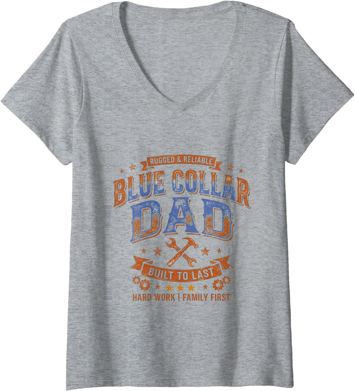 Women's Blue Collar Dad Rugged Reliable Tradesman Father's Day V-Neck T-Shirt - Heather Grey