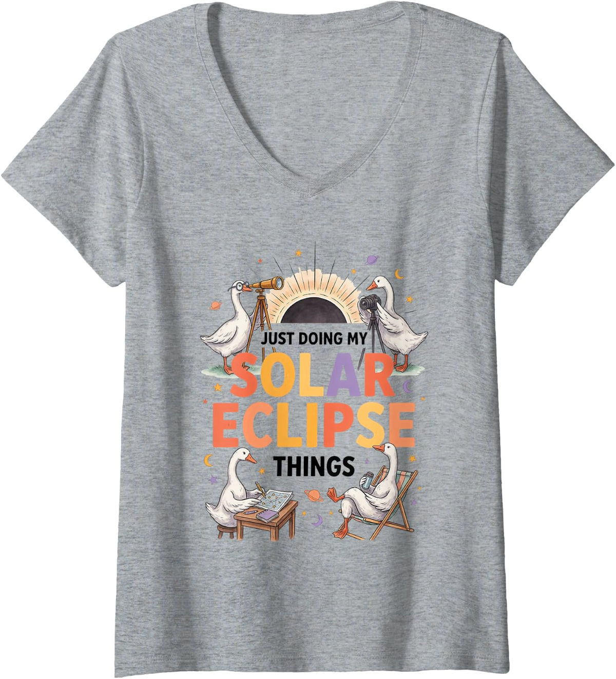 Women's Solar Eclipse Astronomy Celestial Alignment Umbra Penumbra V-Neck T-Shirt - Heather Grey