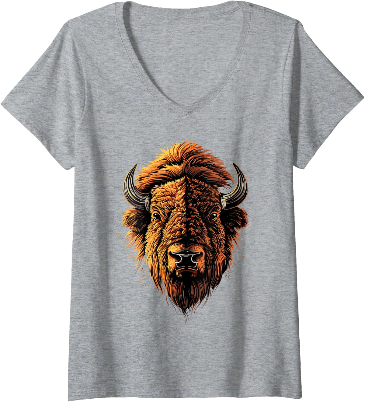 Women's Buffalo Wild Cattle American Buffalo American Buffalo V-Neck T-Shirt - Heather Grey