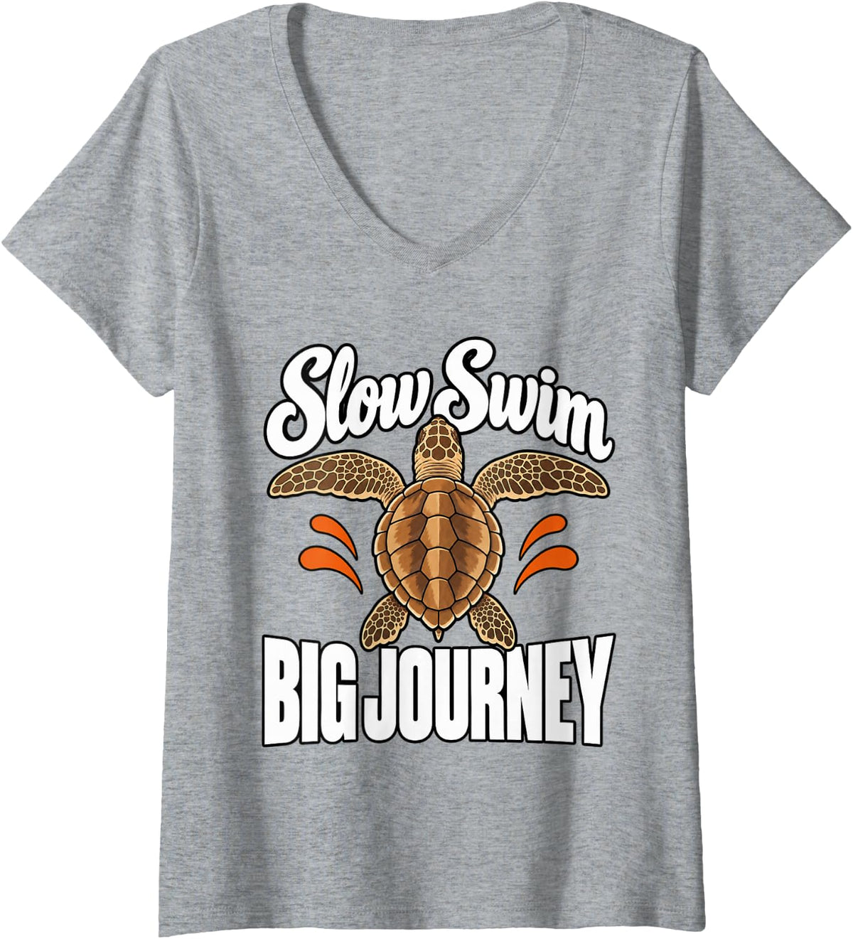 Women's Sea Turtle Slow Swim Big Journey Marine Biologist Fans V-Neck T-Shirt - Heather Grey