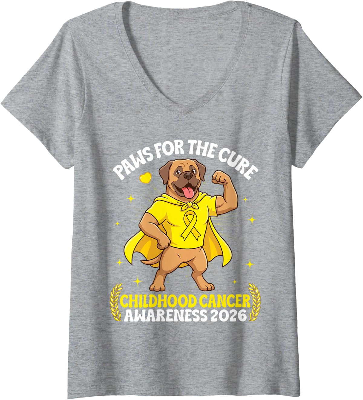 Women's Mastiff Paws for The Cure Childhood Cancer Awareness 2026 V-Neck T-Shirt - Heather Grey