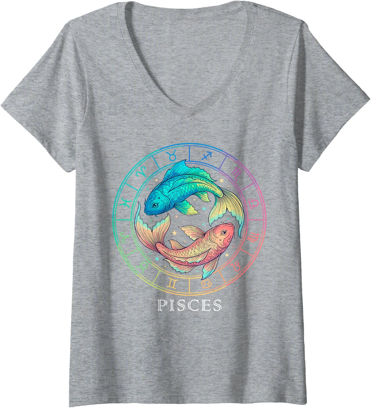 Women's Pisces Zodiac Sign Astrology Horoscope Astrological Symbol V-Neck T-Shirt - Heather Grey