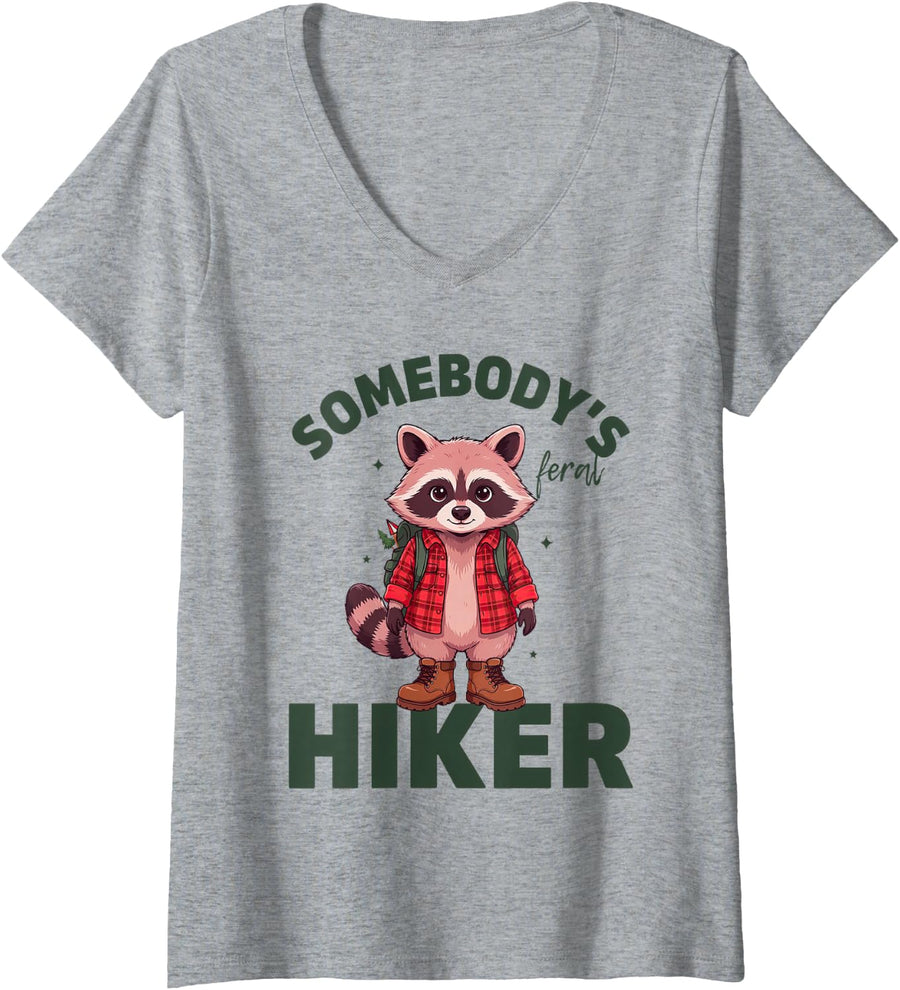 Women's Hiking Hiker Backpacker Trekking Trekker Outdoor V-Neck T-Shirt - Heather Grey