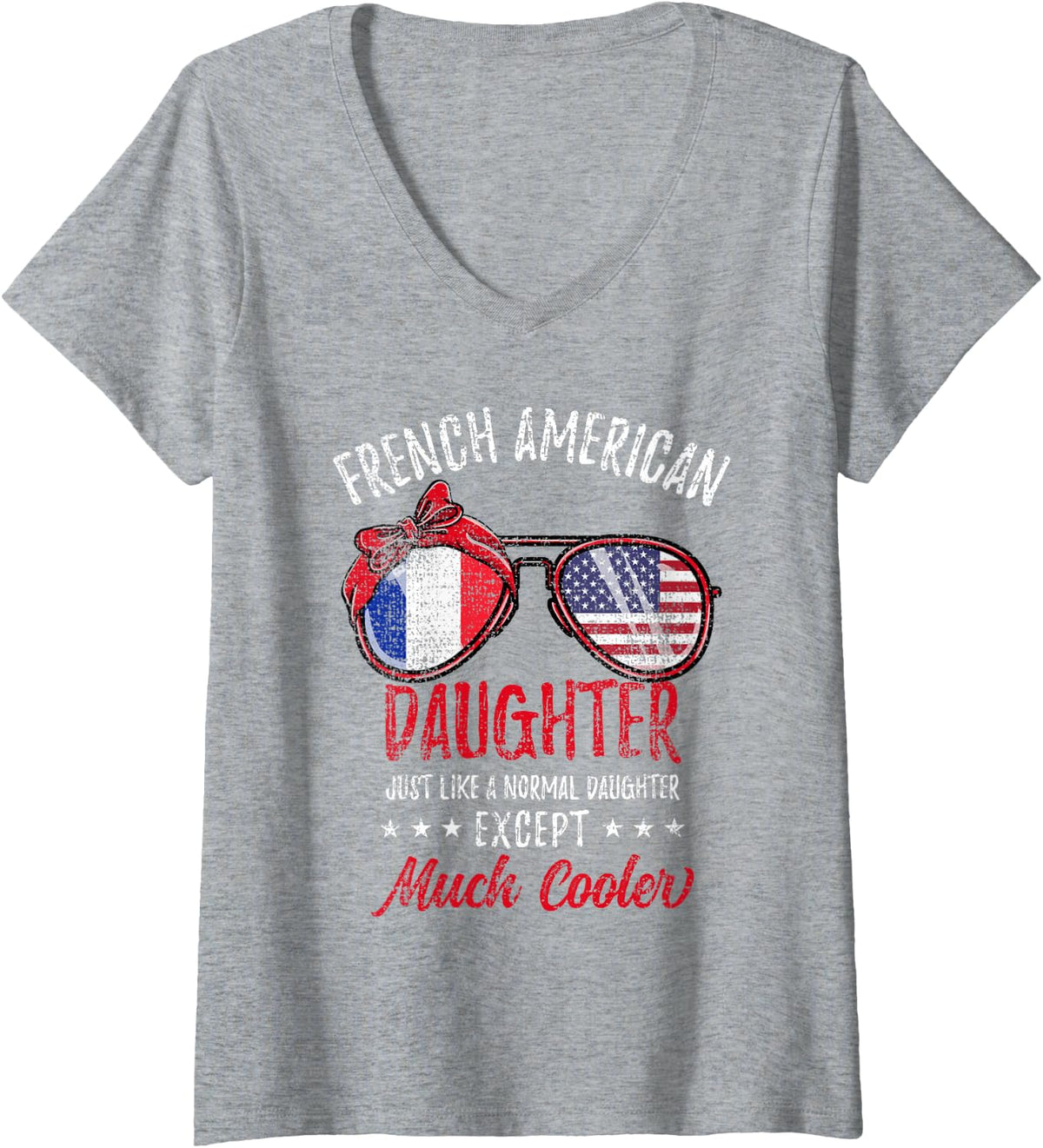 Women's French American Daughter Sunglasses French Roots Vintage V-Neck T-Shirt - Heather Grey