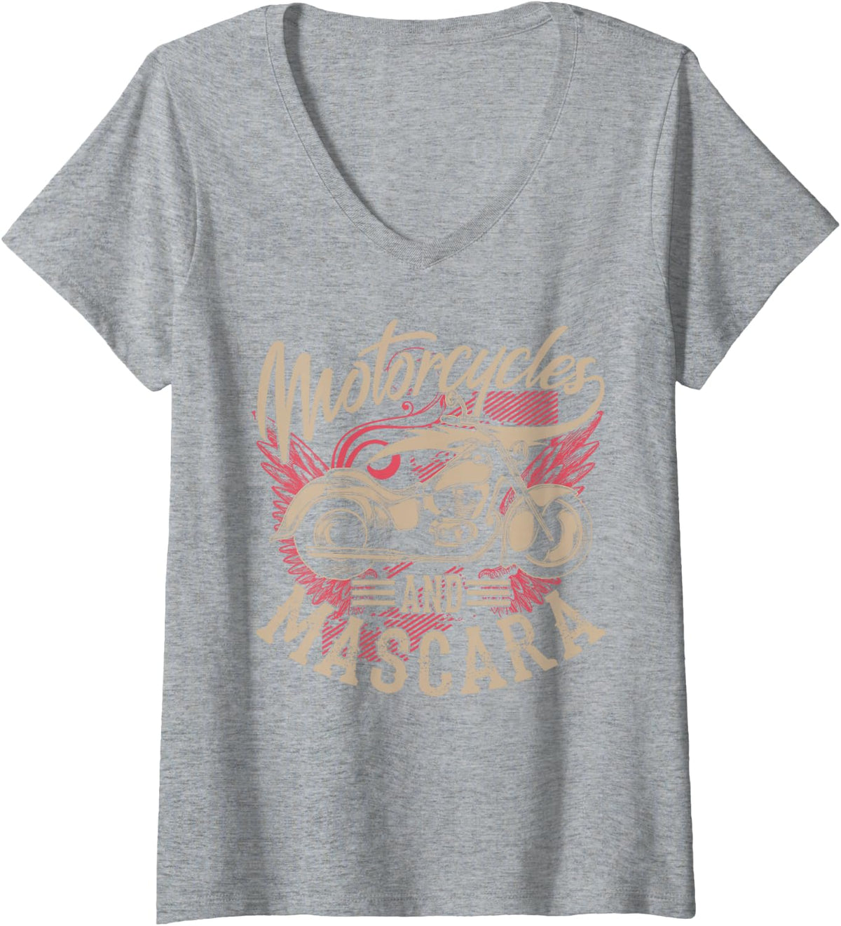 Womens Motorcycles and Mascara Art | Cute Makeup Motor Lover Gift V-Neck T-Shirt Small - Heather Grey