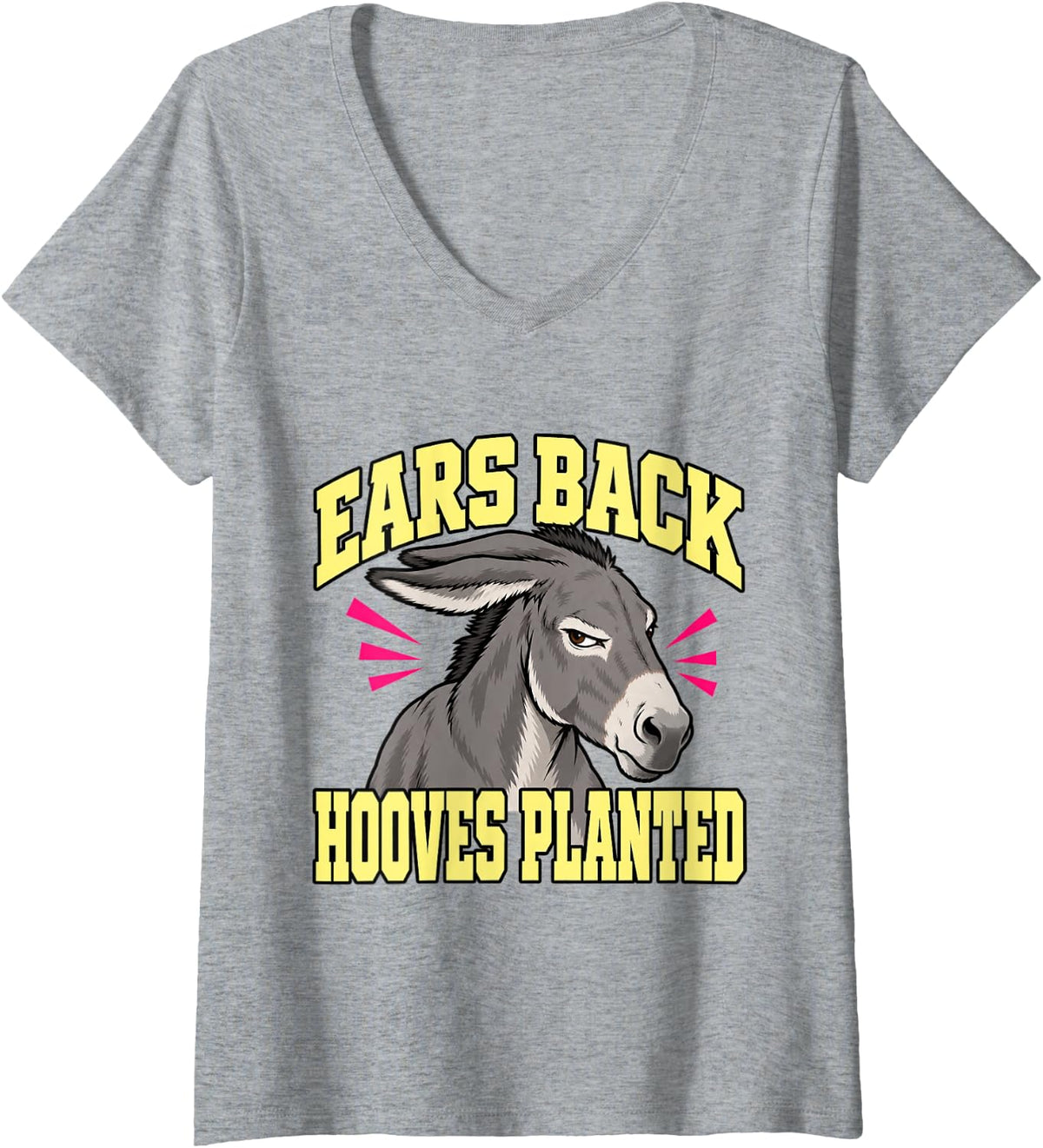 Women's Donkey Ears Back Hooves Planted Burro Lover Funny Humor V-Neck T-Shirt - Heather Grey