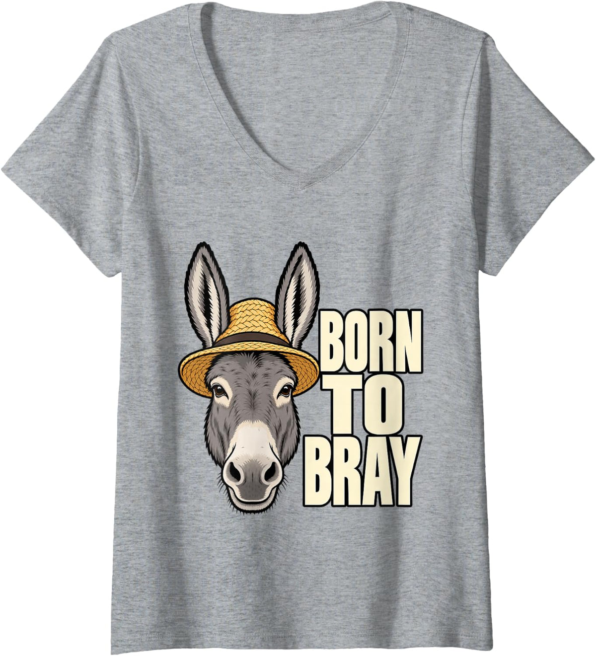 Women's Donkey Born to Bray Farm Mom Cute Funny Humor Sarcastic V-Neck T-Shirt - Heather Grey