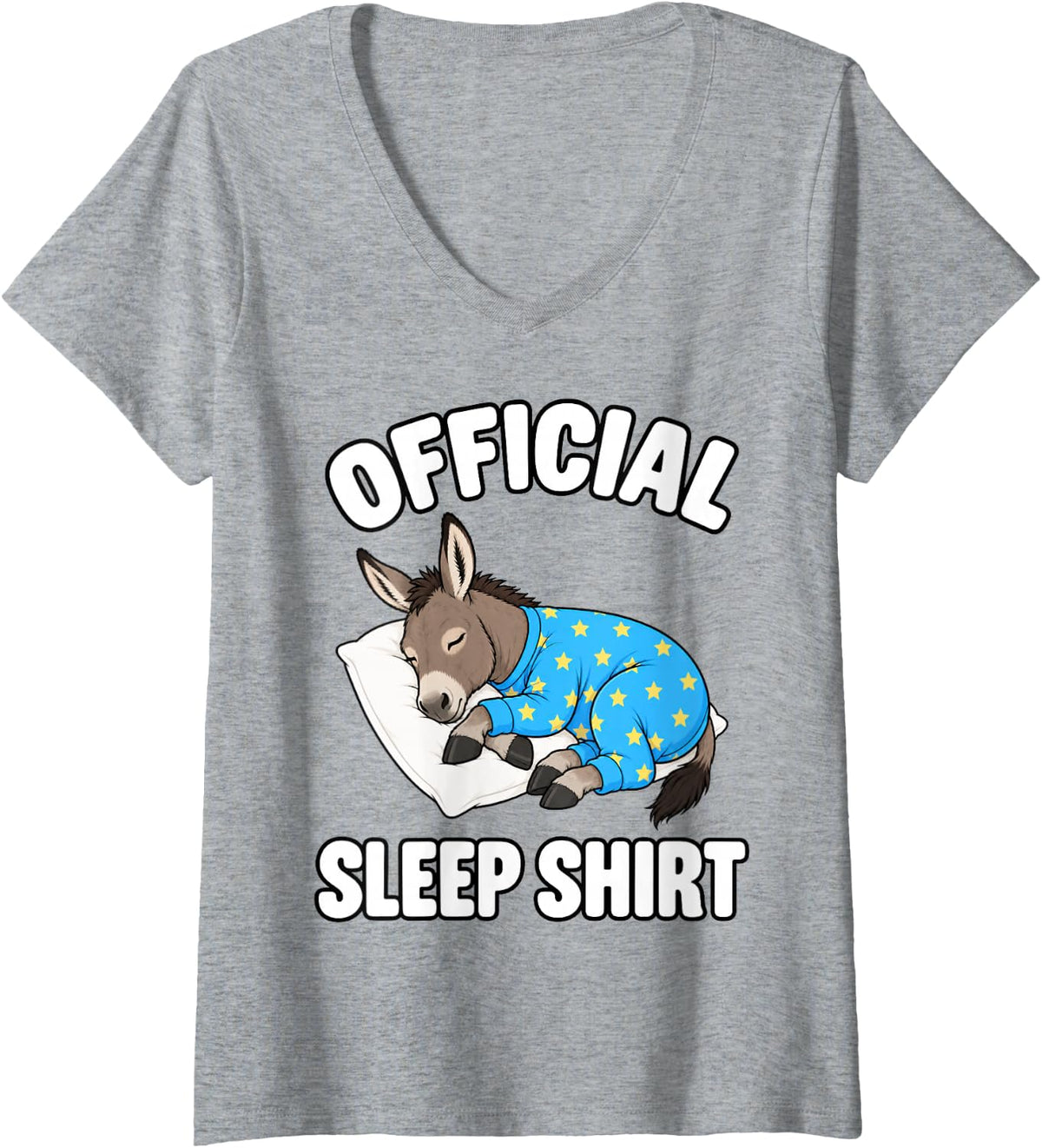 Women's Donkey Sleeping in Pajamas Official Sleepshirt Cute V-Neck T-Shirt - Heather Grey