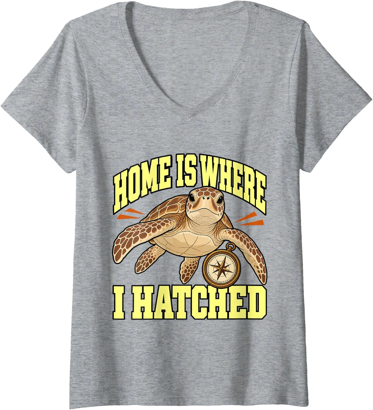 Women's Sea Turtle Home is Where I Hatched Sea Lover Funny V-Neck T-Shirt - Heather Grey