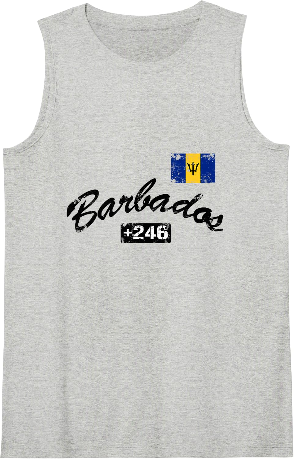 Barbados Flag Country Code +246 Sleeveless Tank Top - Heather Grey