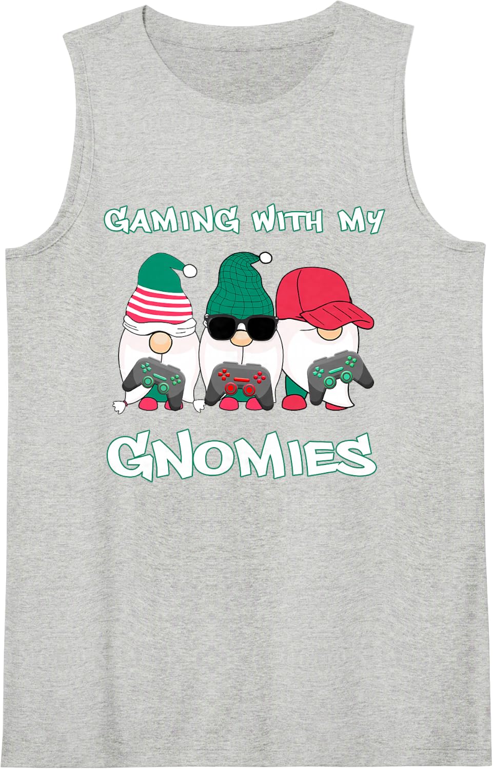 Funny Gaming with My Gnomies Christmas Gnome Video Games Sleeveless Tank Top - Heather Grey