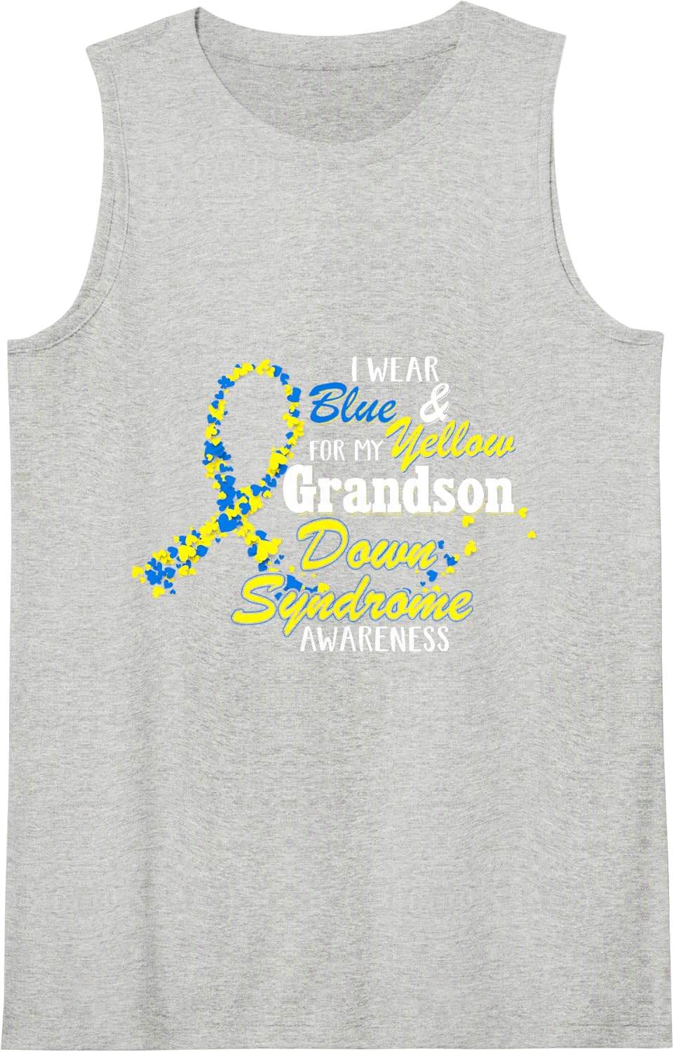 I Blue and Yellow for My Grandson - Down Syndrome Sleeveless Tank Top - Heather Grey