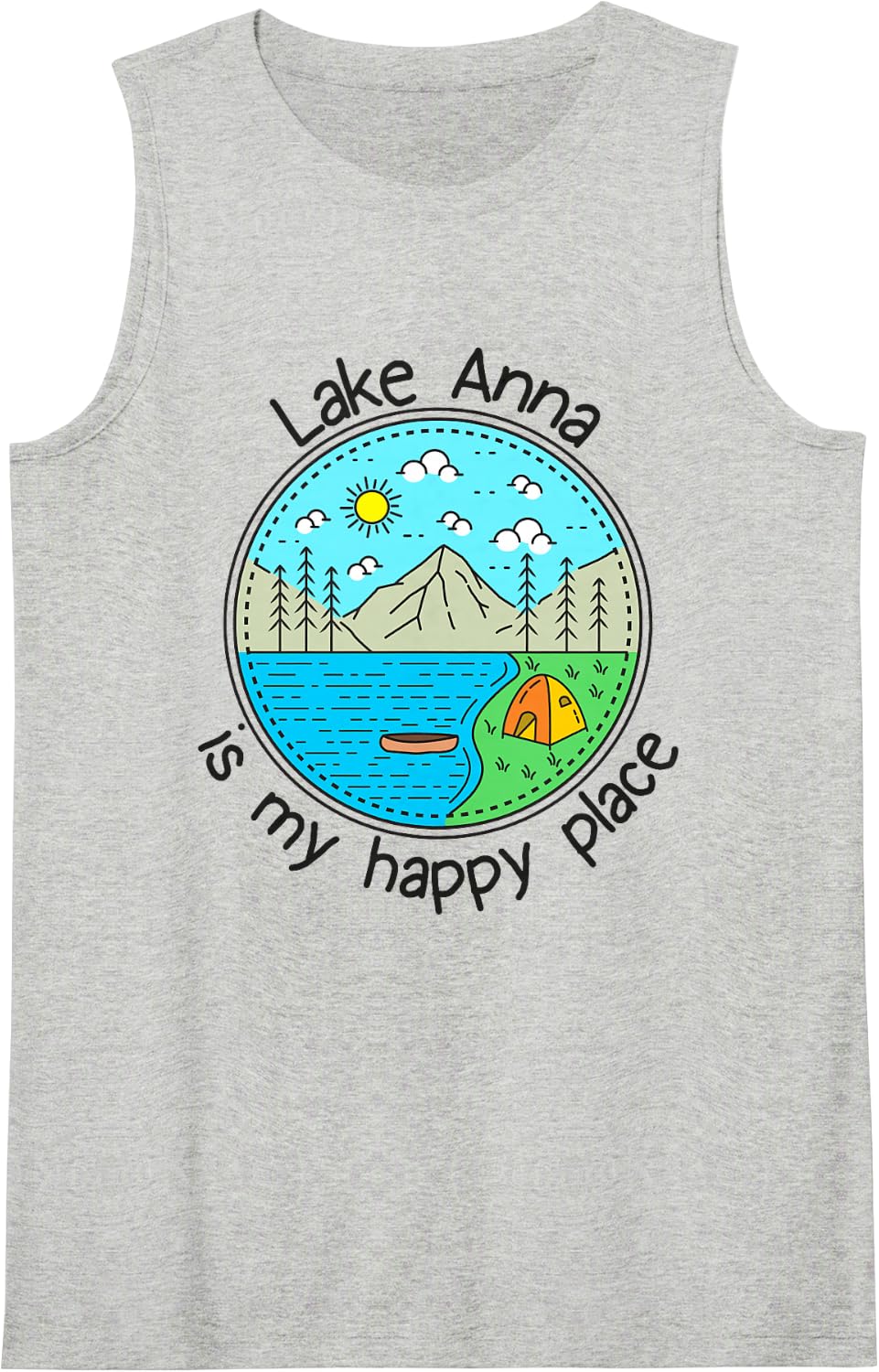 Fishing Boating Camping - My Happy Place Lake Anna Sleeveless Tank Top - Heather Grey