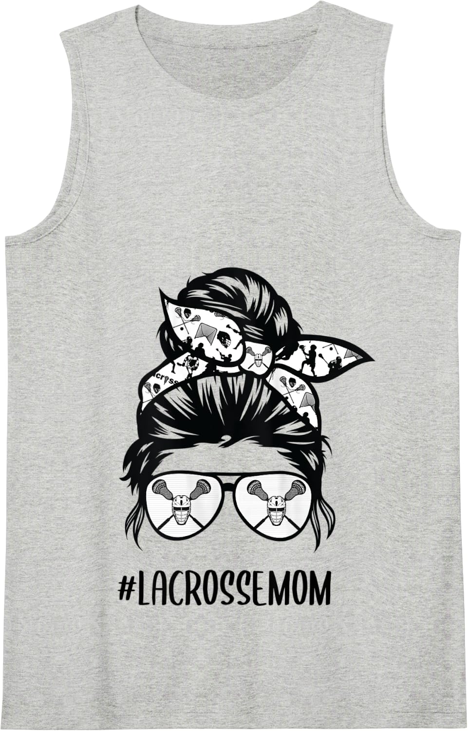 Lacrosse Mom messy bun hair glasses Tank Top - Heather Grey