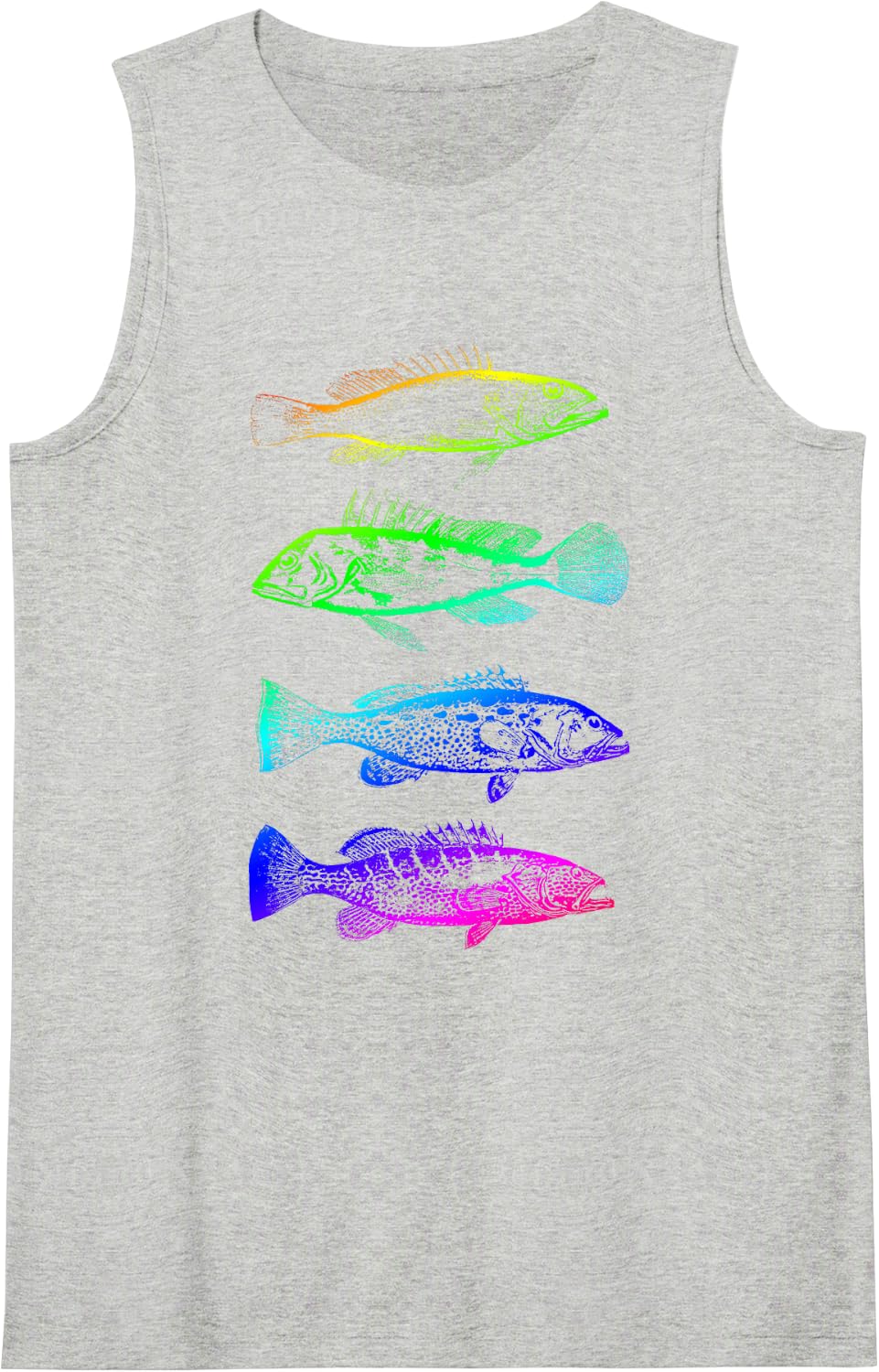 I Love Fishing Marine Sea Bass Rainbow Darwin Illustration Sleeveless Tank Top - Heather Grey
