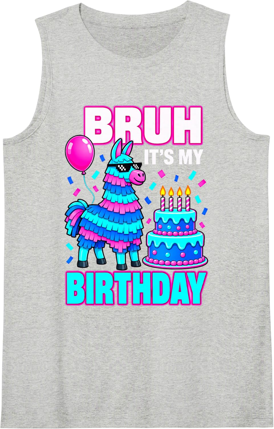 Bruh It’s My Birthday Funny Llama Pinata Bday boy Kids Party Sleeveless Tank Top - Heather Grey
