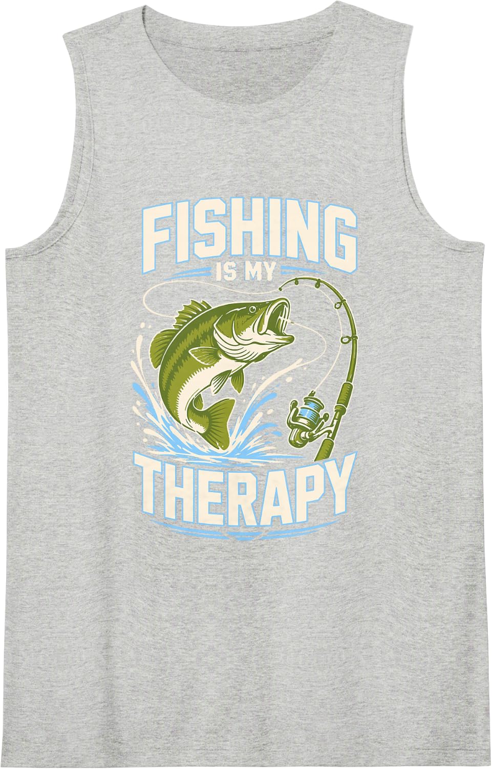 Fishing is My Therapy Bass Fisherman Angler Sleeveless Tank Top - Heather Grey