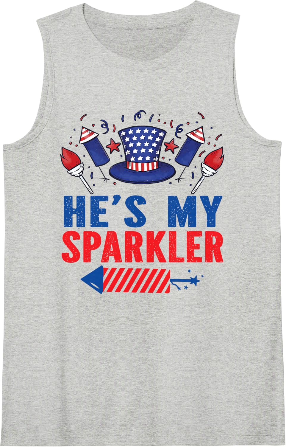 He's My Sparkler 4th of July His and Hers Matching Couples Sleeveless Tank Top - Heather Grey