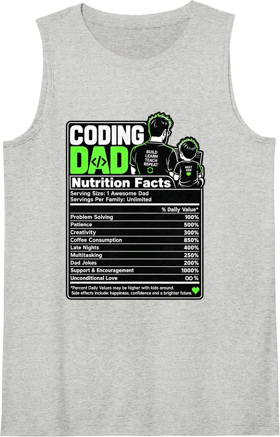 Coding Dad Programmer Nutrition Facts Label Father Son Sleeveless Tank Top - Heather Grey