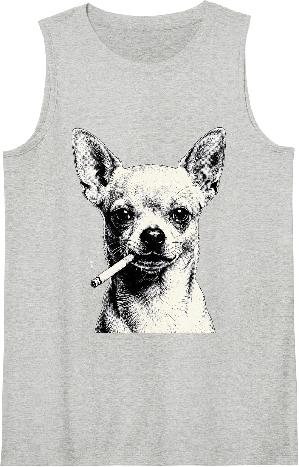 Funny Chihuahua Smoking Cigarette Canine Pup Dog Sleeveless Tank Top - Heather Grey
