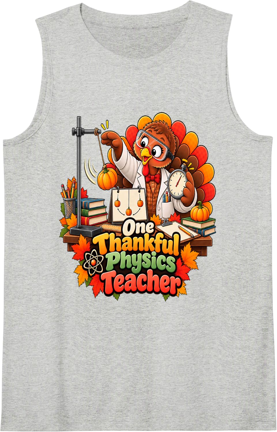 Fall Science Classroom Thanksgiving Physics Teacher Turkey Sleeveless Tank Top - Heather Grey