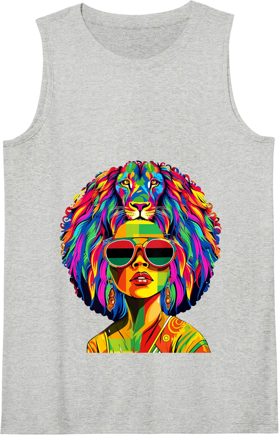 Black Queen Pop Art Lion Afro Hair Melanin Afro Women BHM Tank Top - Heather Grey