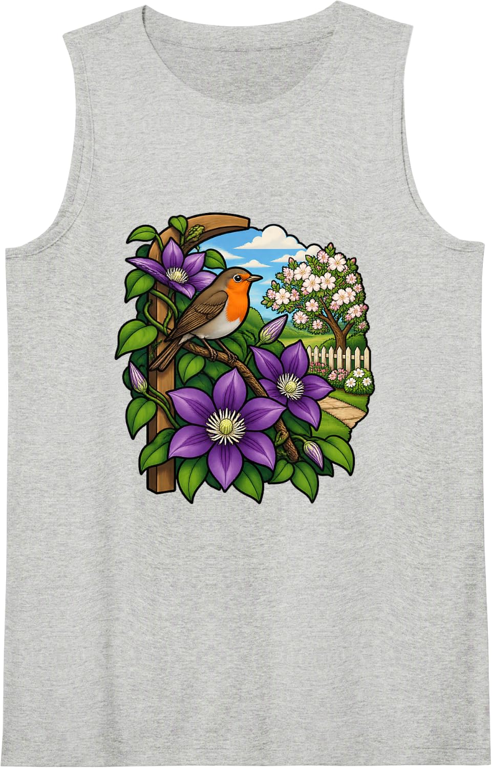 Climbing Clematis Spring Blossoming Trees and Vines Sleeveless Tank Top - Heather Grey