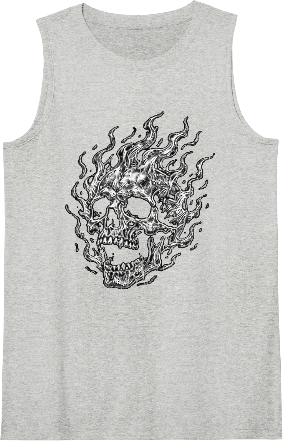 Rocker Music Lover Flaming Skull Heavy Tone Musician Band Tank Top - Heather Grey